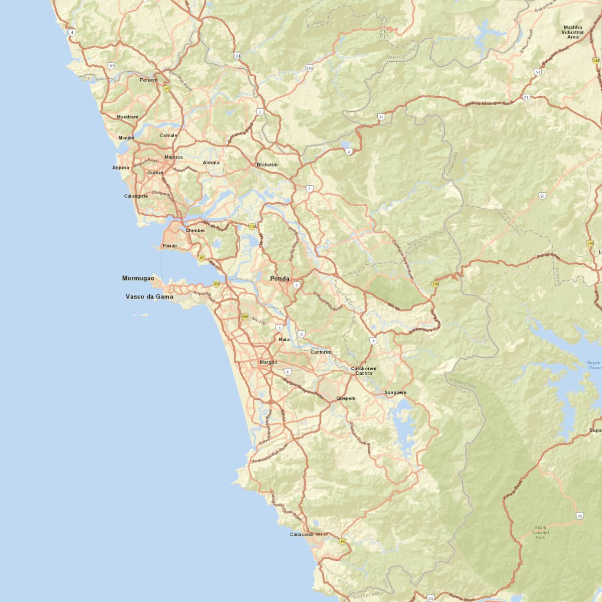 Carte détaillée de Goa
