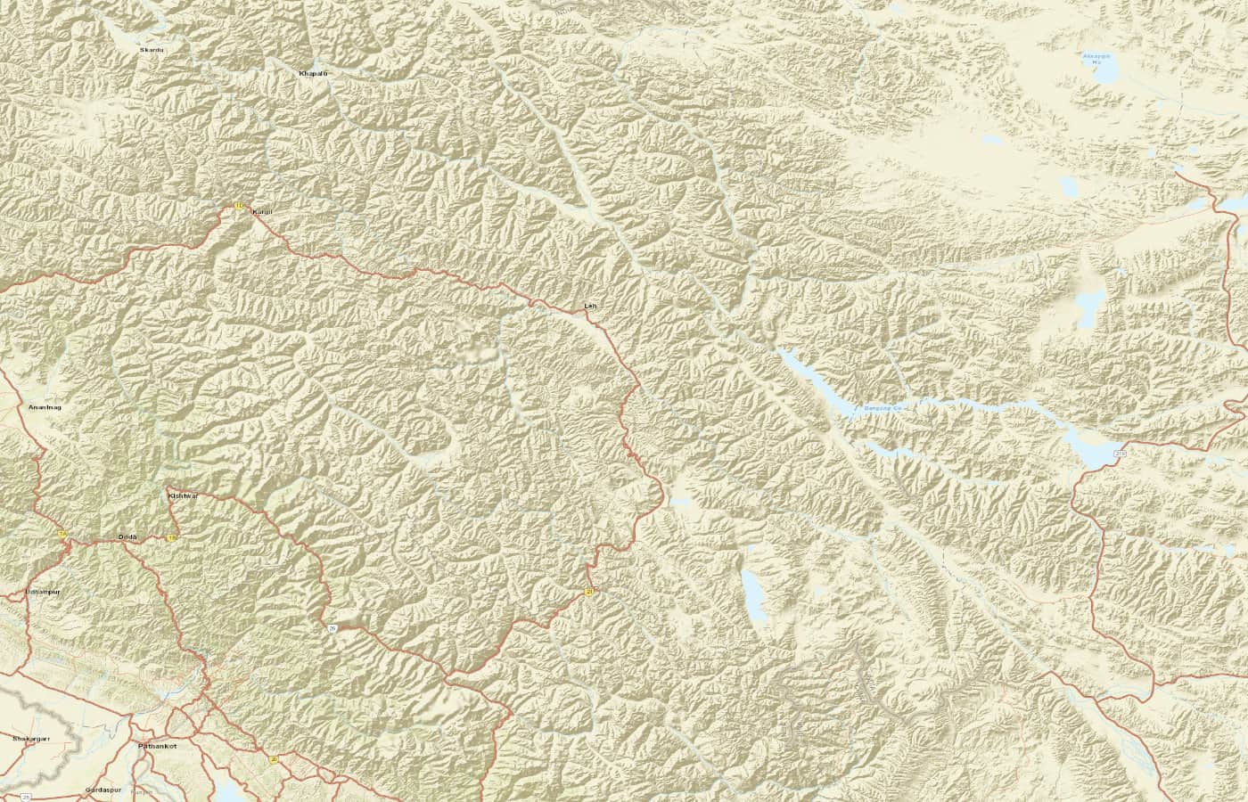 Carte détaillée de Ladakh