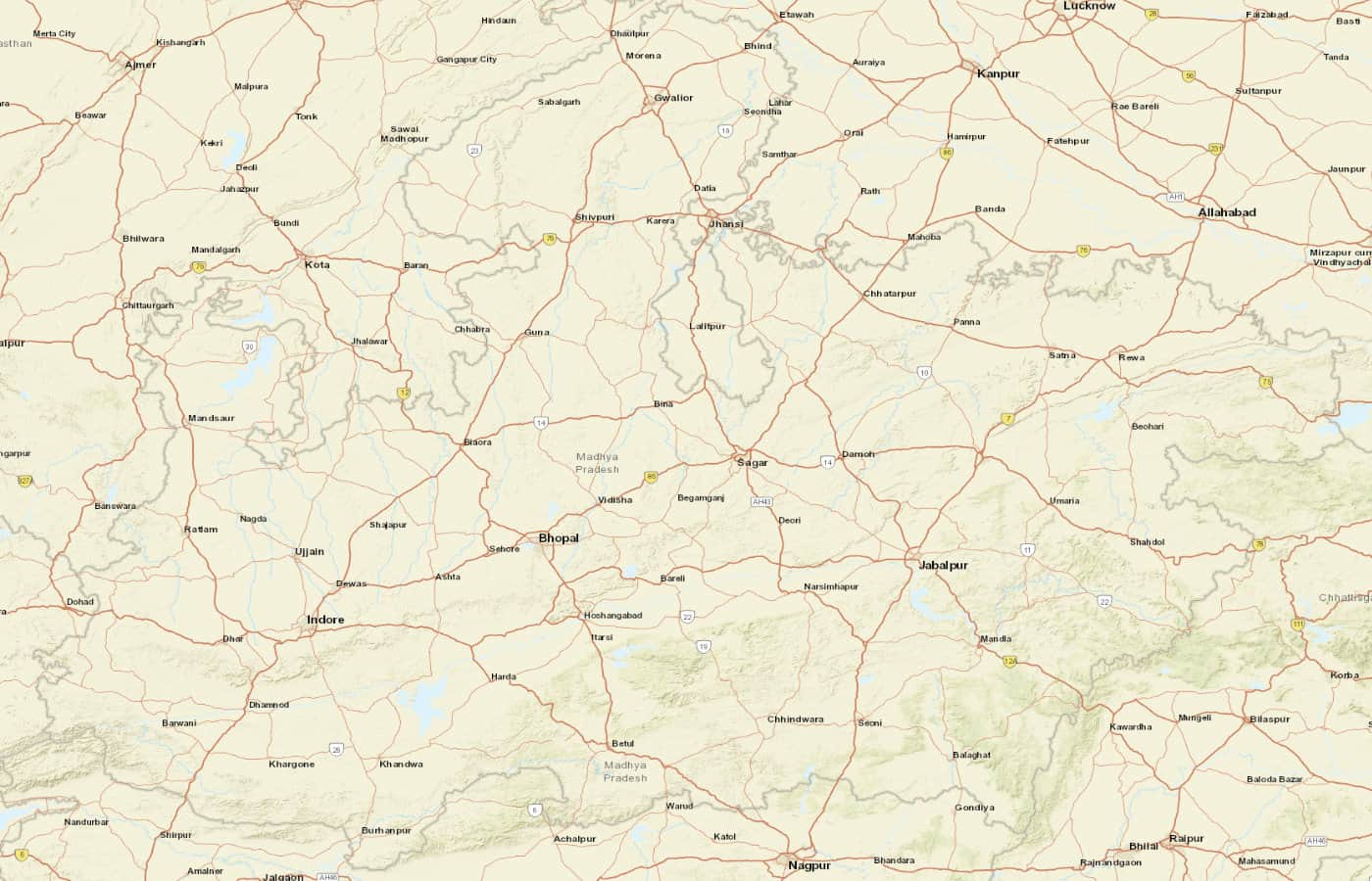 Carte détaillée de Madhya Pradesh