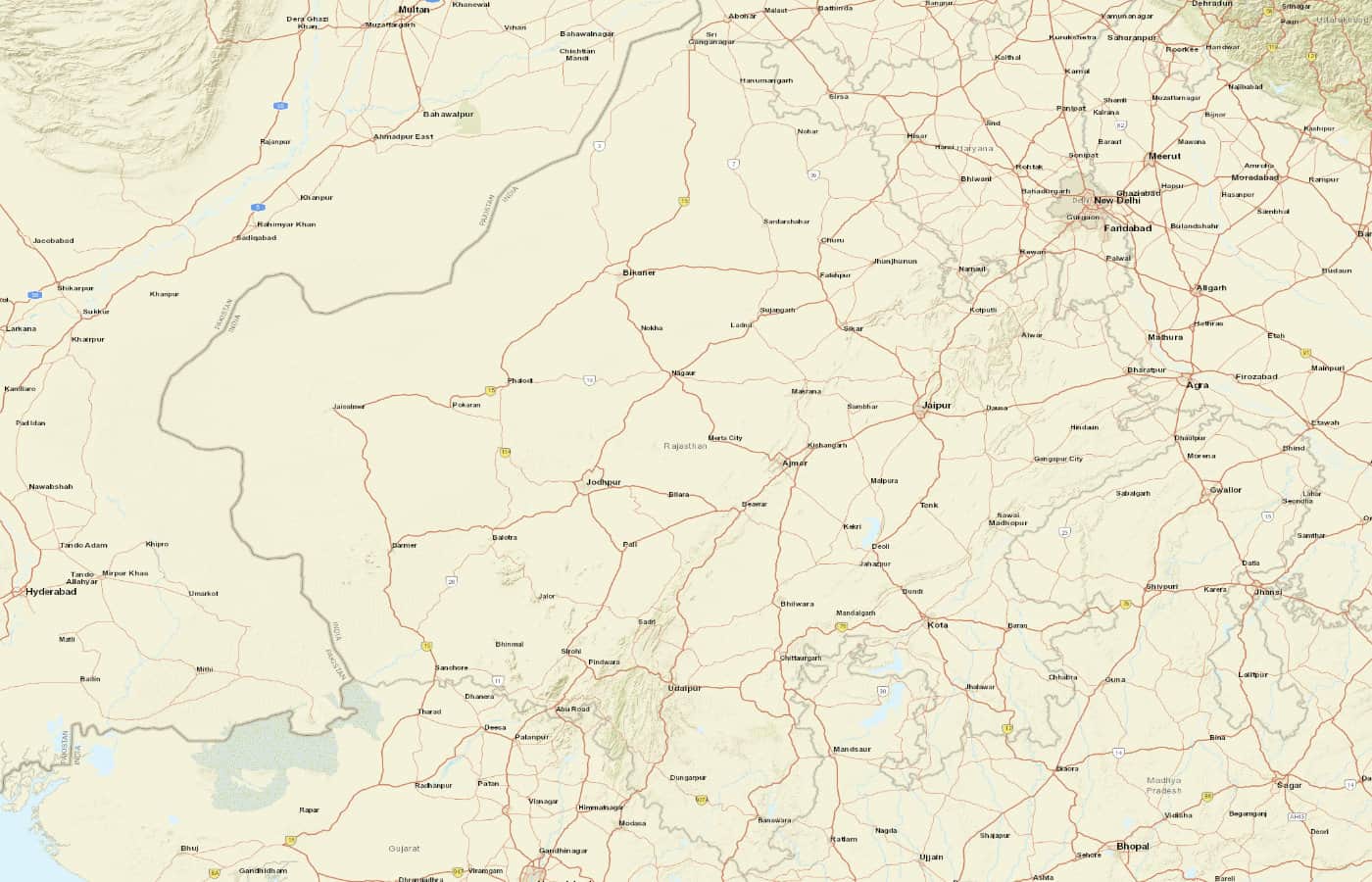 Carte détaillée de Rajasthan