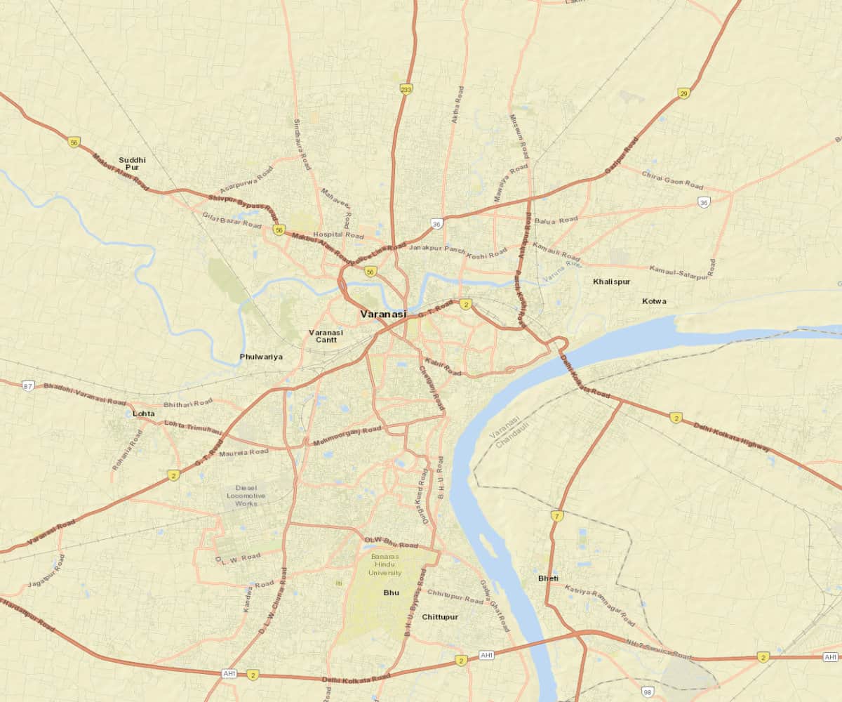 Carte détaillée de Varanasi